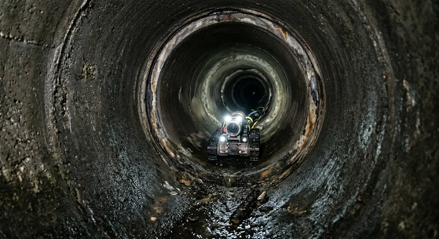 Robotic sewer camera inspecting pipe interior for Sewer Line Repair in Massanetta Springs